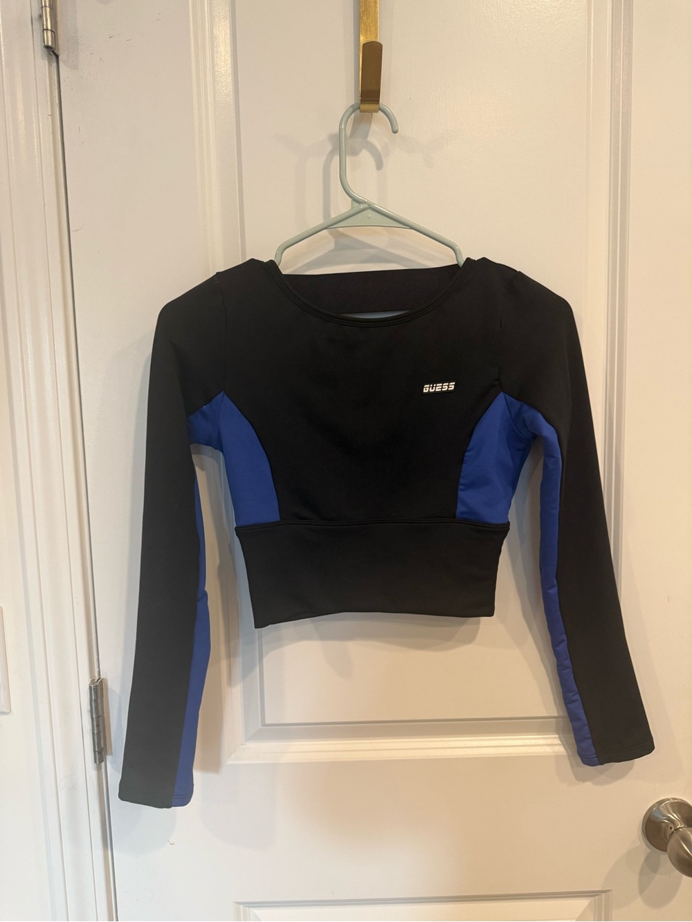 Guess Black Long-Sleeve Crop Top with Blue Panels